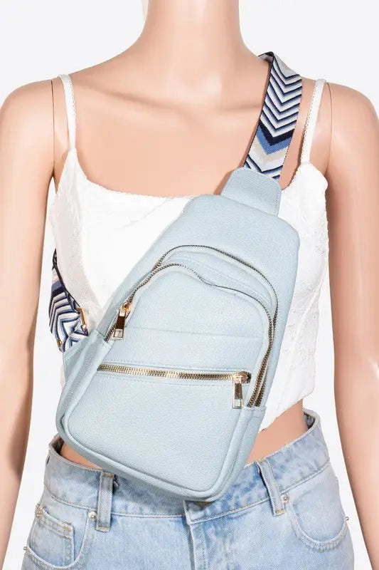 Fame PU Leather Chevron Strap Crossbody Bag - Eclectage