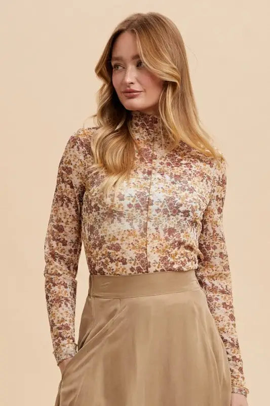 Floral Lettuce Hem Sheer Mesh Top - Eclectage