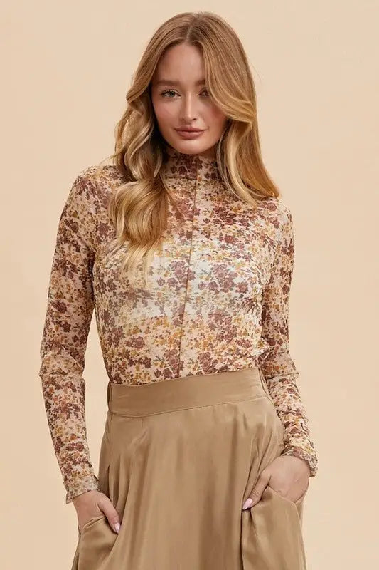 Floral Lettuce Hem Sheer Mesh Top - Eclectage
