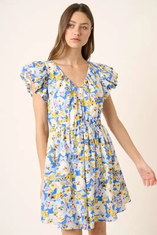 Mittoshop Floral V-Neck Cap Sleeve Mini Dress - Eclectage