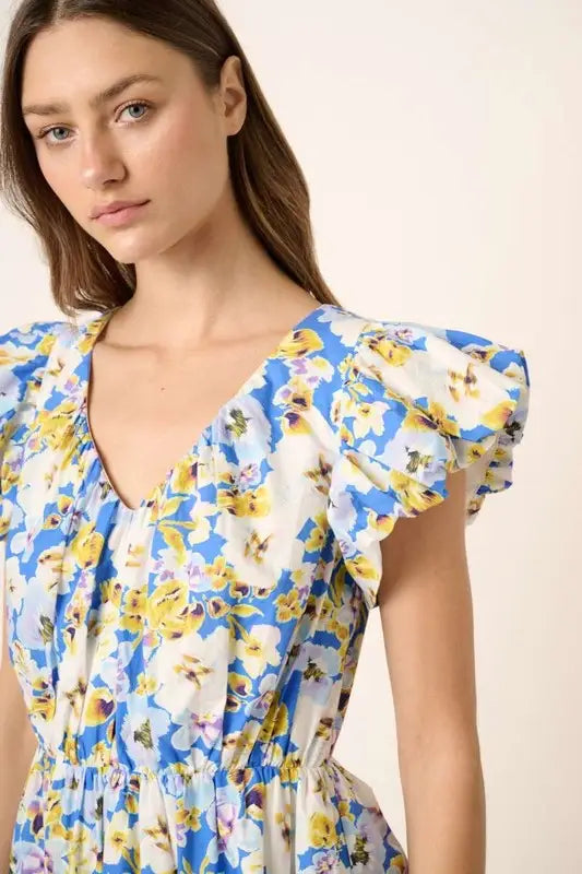 Mittoshop Floral V-Neck Cap Sleeve Mini Dress - Eclectage