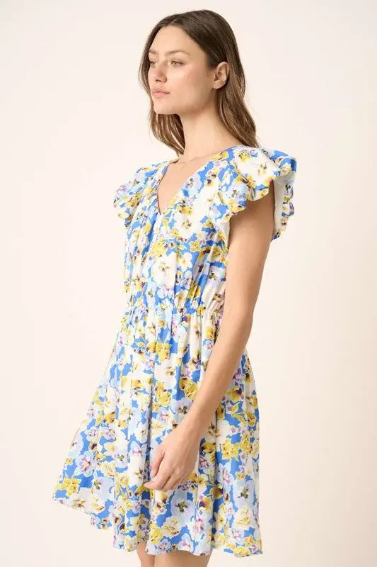 Mittoshop Floral V-Neck Cap Sleeve Mini Dress - Eclectage