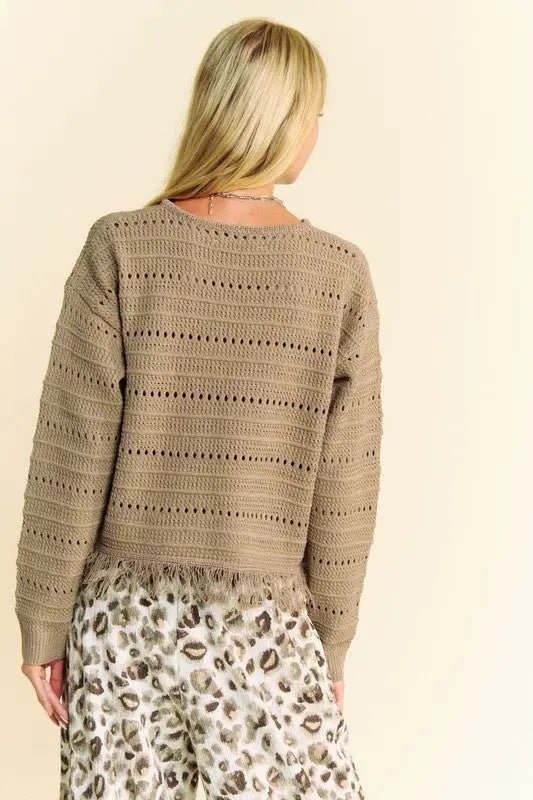 Fringe Hem Drop Shoulder Knit Top - Eclectage