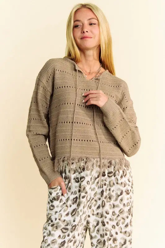 Fringe Hem Drop Shoulder Knit Top - Eclectage