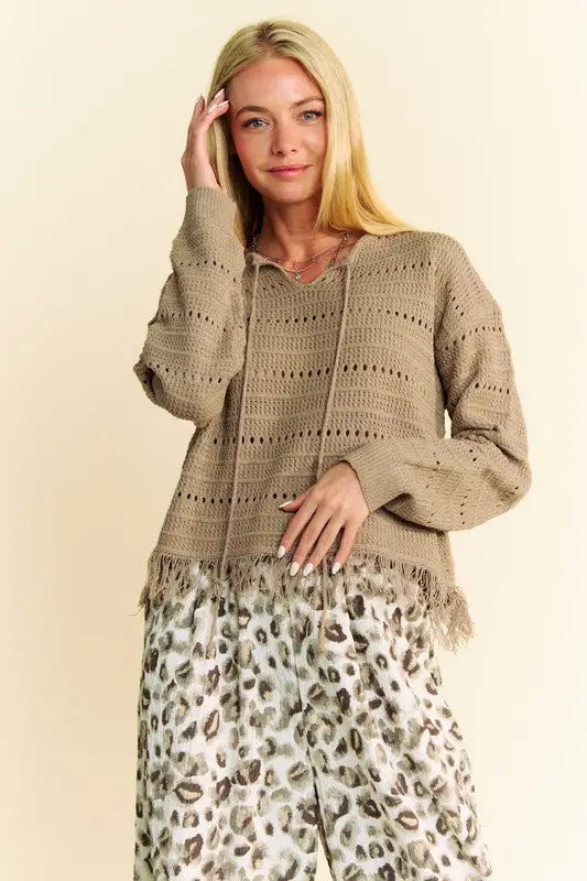 Fringe Hem Drop Shoulder Knit Top - Eclectage