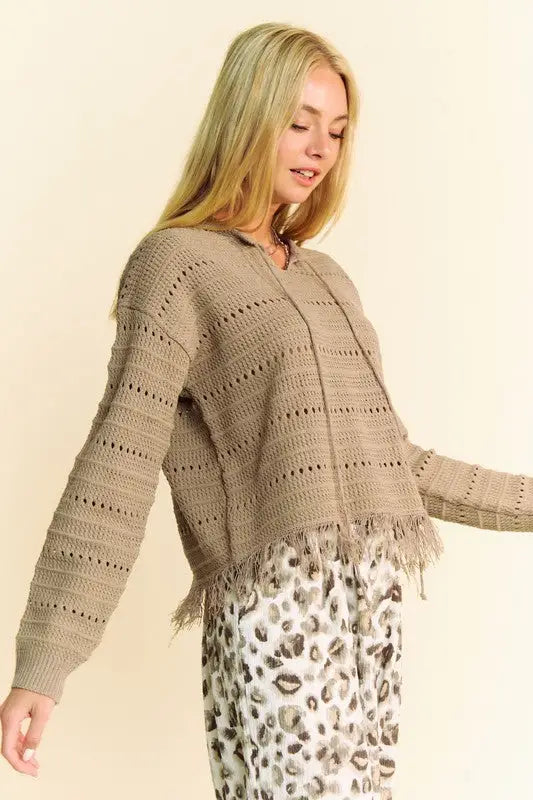 Fringe Hem Drop Shoulder Knit Top - Eclectage