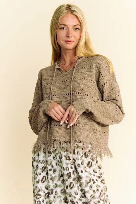 Fringe Hem Drop Shoulder Knit Top - Eclectage