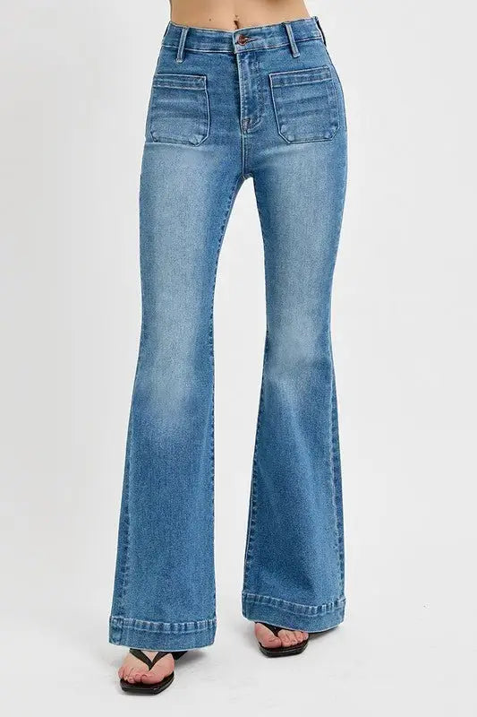 Front Patch Pocket Flare Jeans - Flare Jeans