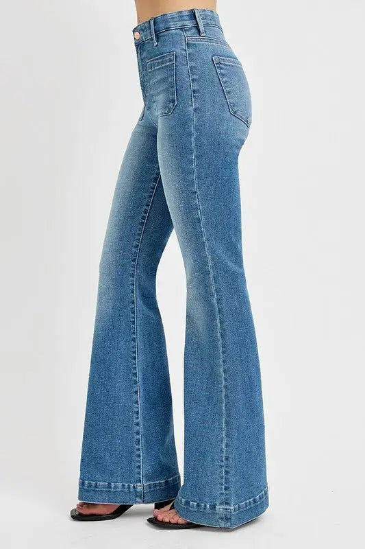 Front Patch Pocket Flare Jeans - Flare Jeans