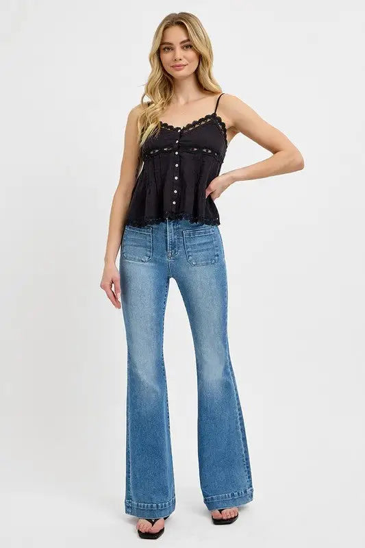 Front Patch Pocket Flare Jeans - Flare Jeans
