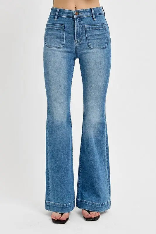 Front Patch Pocket Flare Jeans - Flare Jeans
