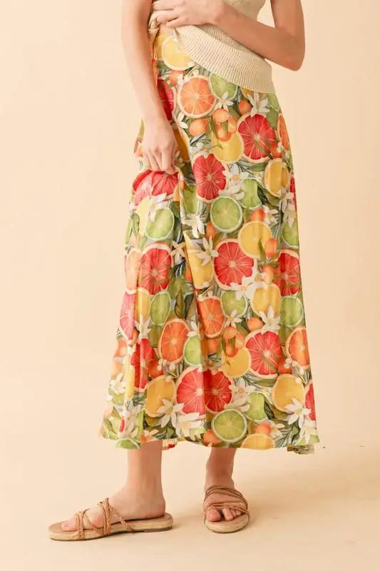Fruit Print Maxi Skirt - Maxi Skirts