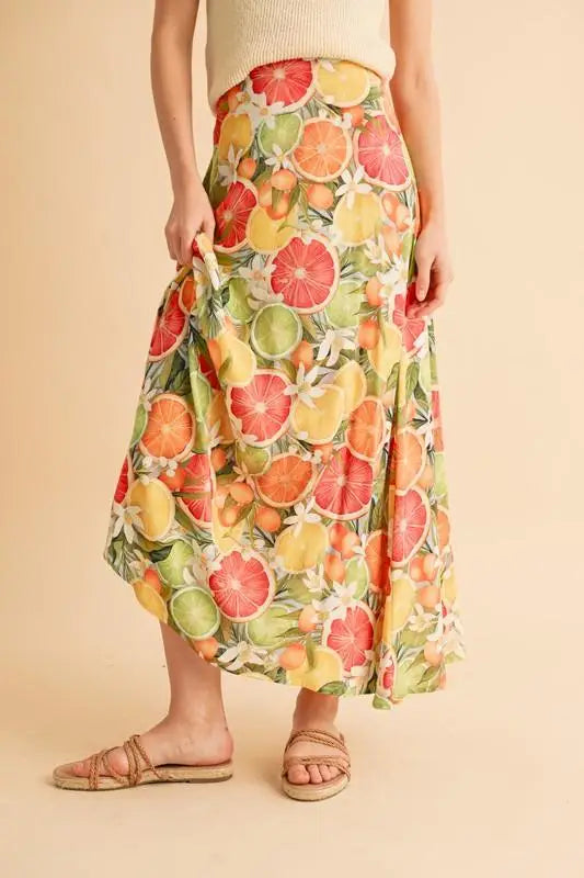 Fruit Print Maxi Skirt - Maxi Skirts