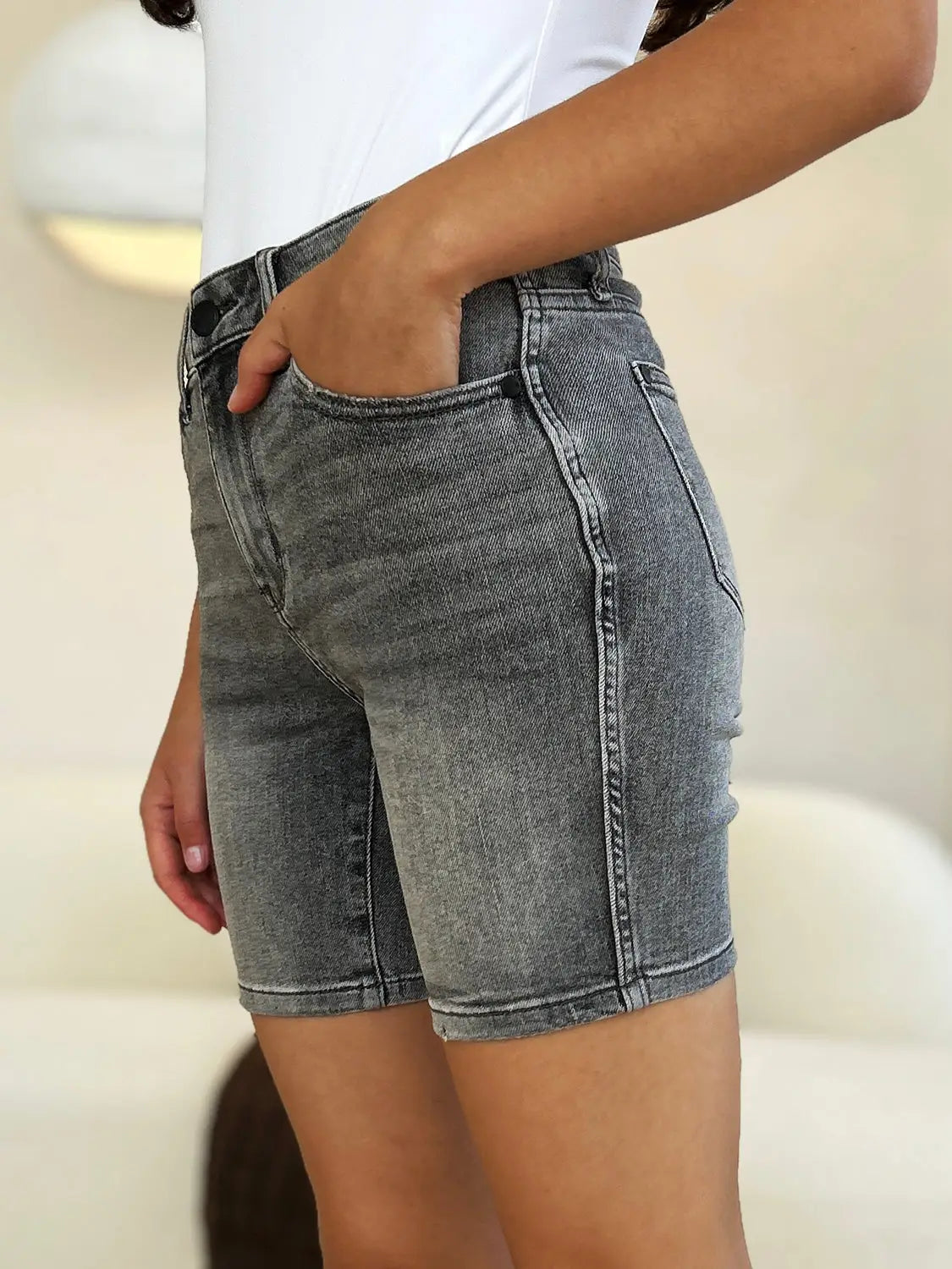 Judy Blue Full Size High Waist Washed Denim Shorts - Eclectage