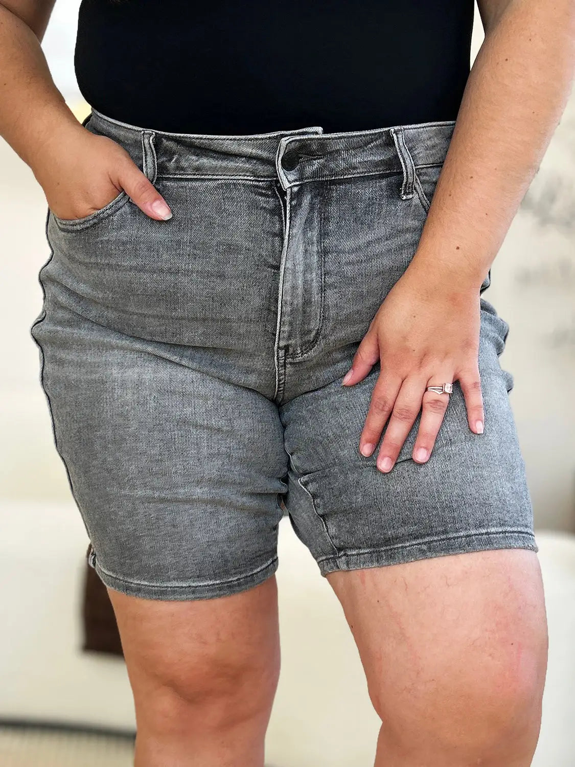 Judy Blue Full Size High Waist Washed Denim Shorts - Eclectage