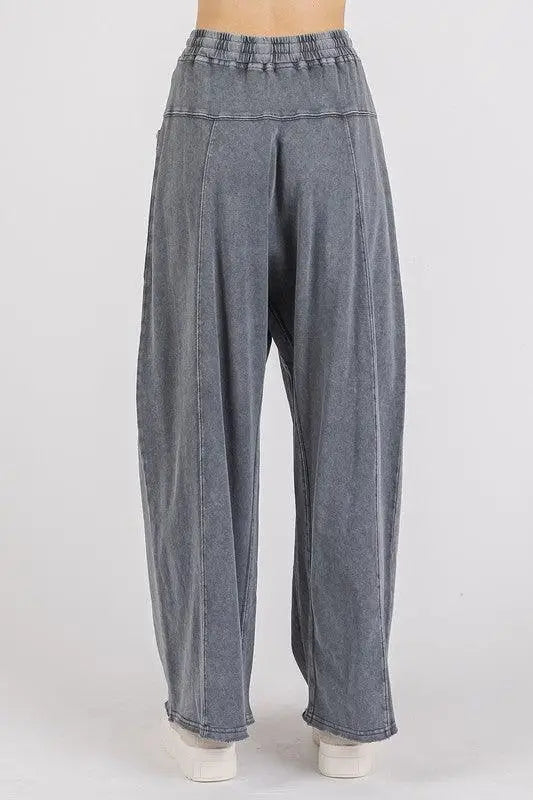Gray Mineral Wash Barrel Leg Pants - Eclectage