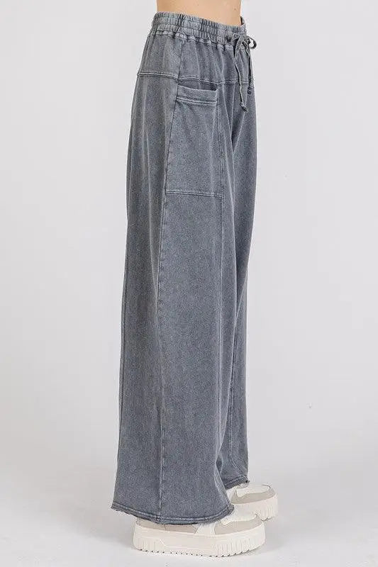 Gray Mineral Wash Barrel Leg Pants - Eclectage