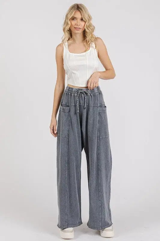 Gray Mineral Wash Barrel Leg Pants - Eclectage