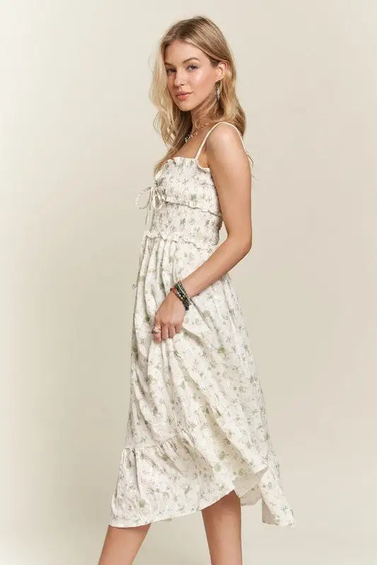Green Floral Sweetheart Neck Cami Dress - Midi Dresses