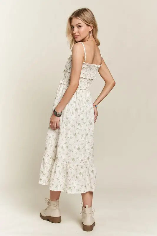 Green Floral Sweetheart Neck Cami Dress - Midi Dresses