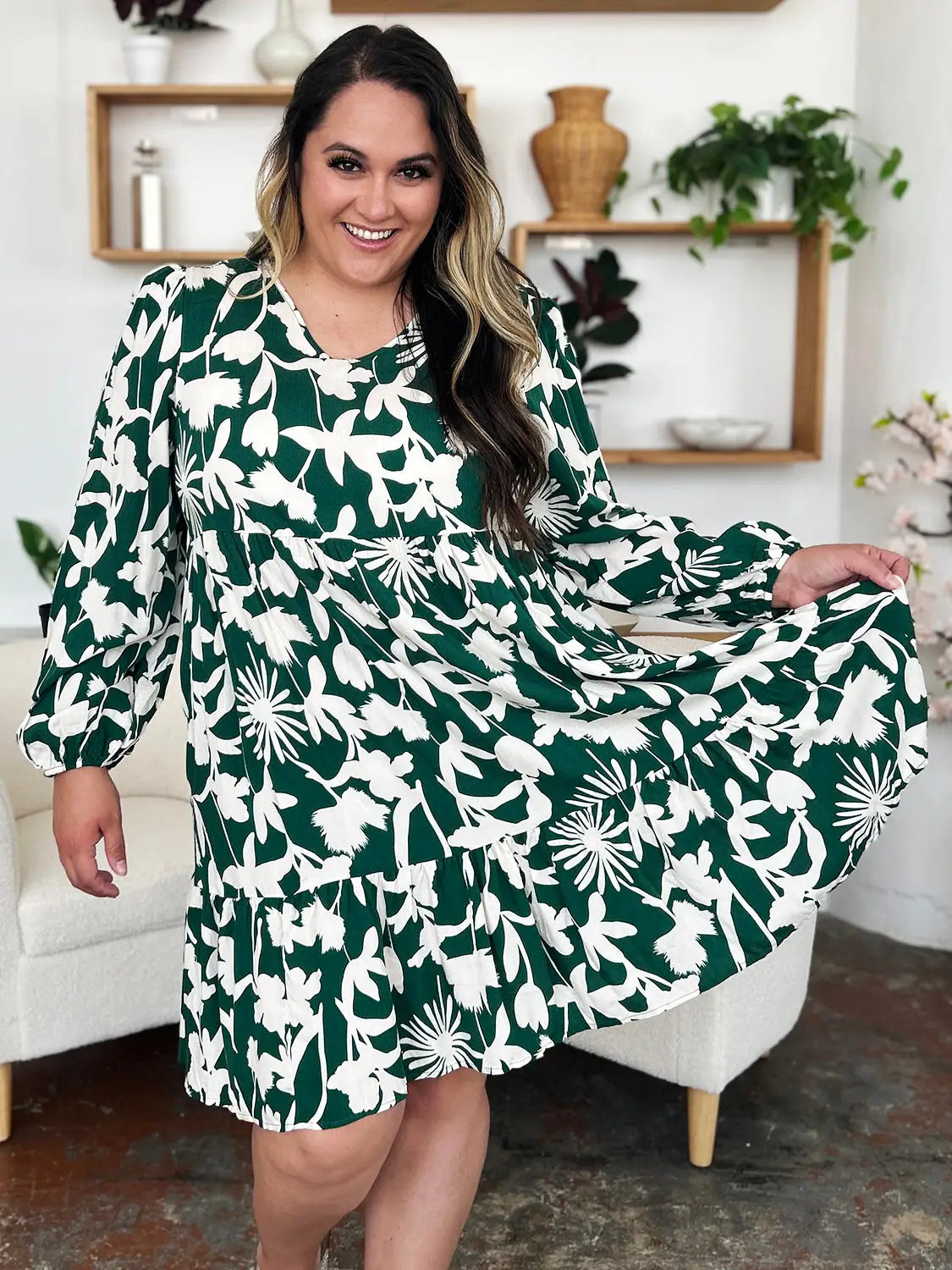 Printed Ruffle Hem Dress with Pocket - Eclectage