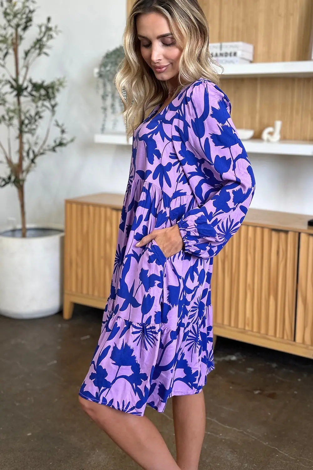 Printed Ruffle Hem Dress with Pocket - Eclectage