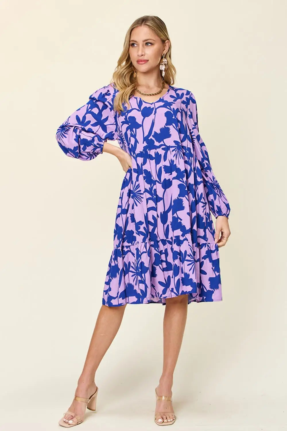 Printed Ruffle Hem Dress with Pocket - Eclectage