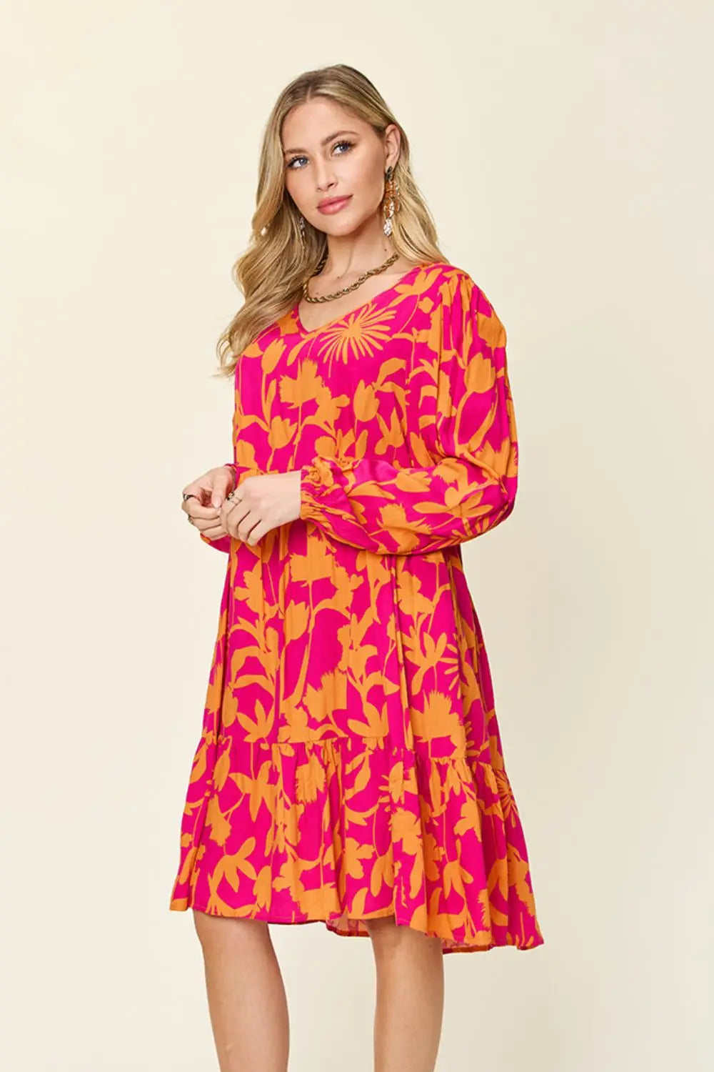 Printed Ruffle Hem Dress with Pocket - Eclectage