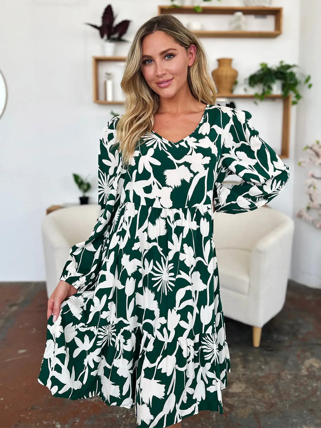 Printed Ruffle Hem Dress with Pocket - Eclectage
