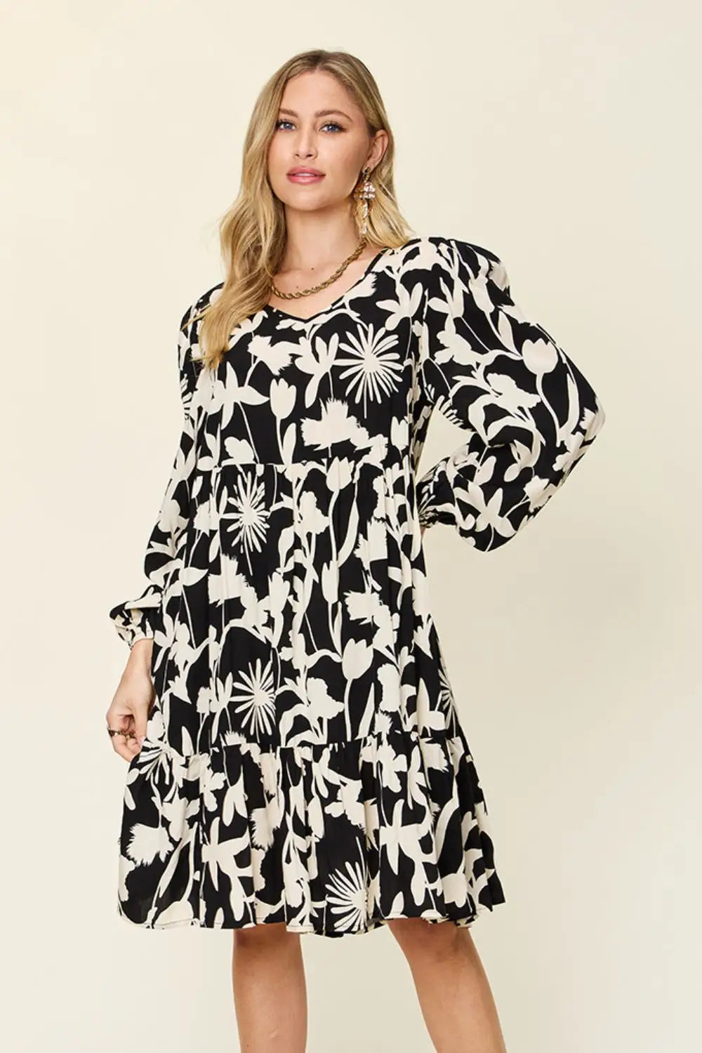 Printed Ruffle Hem Dress with Pocket - Eclectage