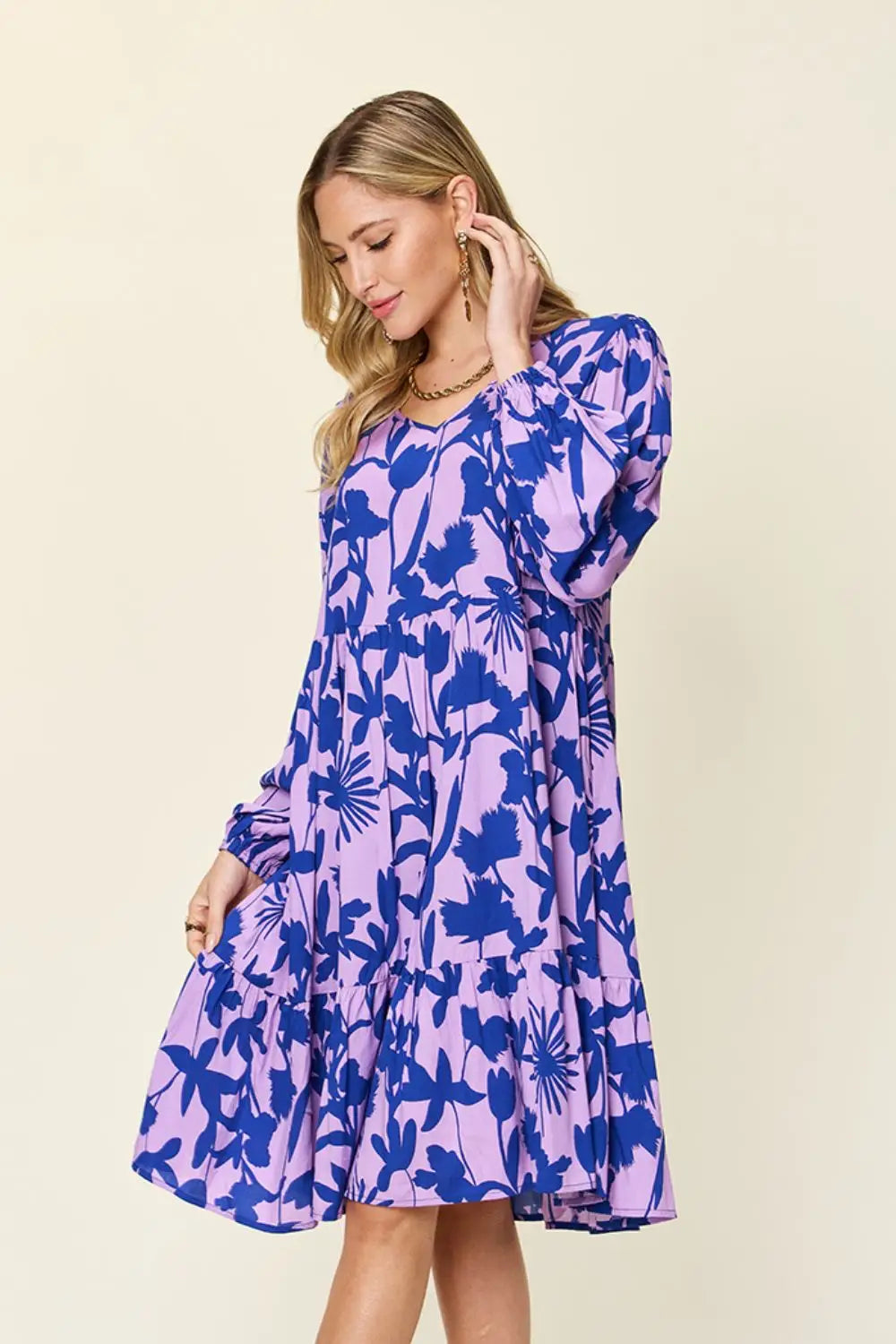 Printed Ruffle Hem Dress with Pocket - Eclectage