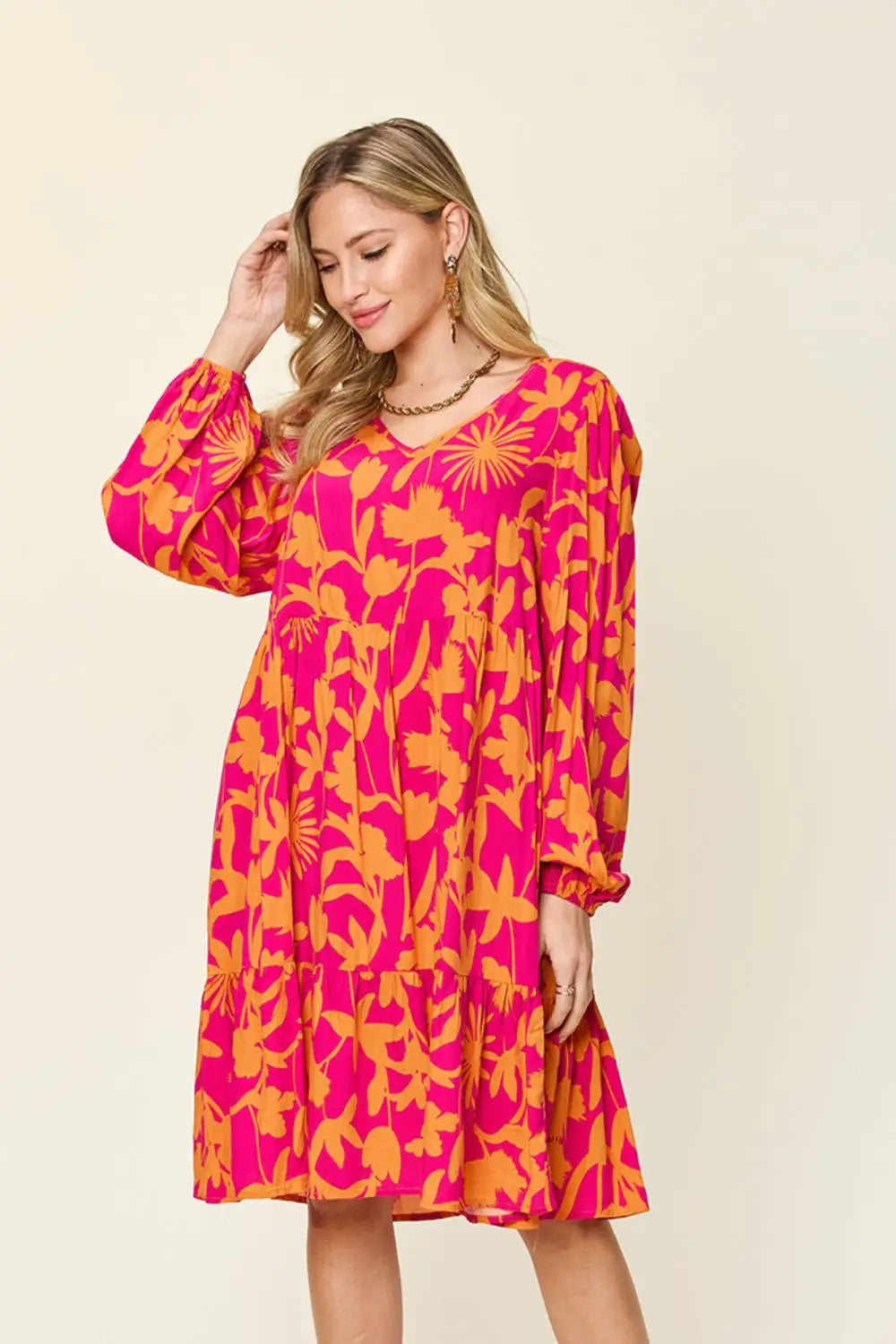 Printed Ruffle Hem Dress with Pocket - Eclectage