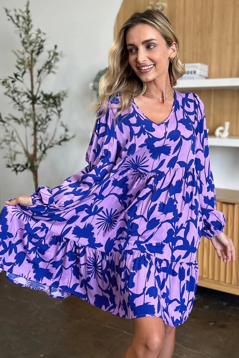 Printed Ruffle Hem Dress with Pocket - Eclectage