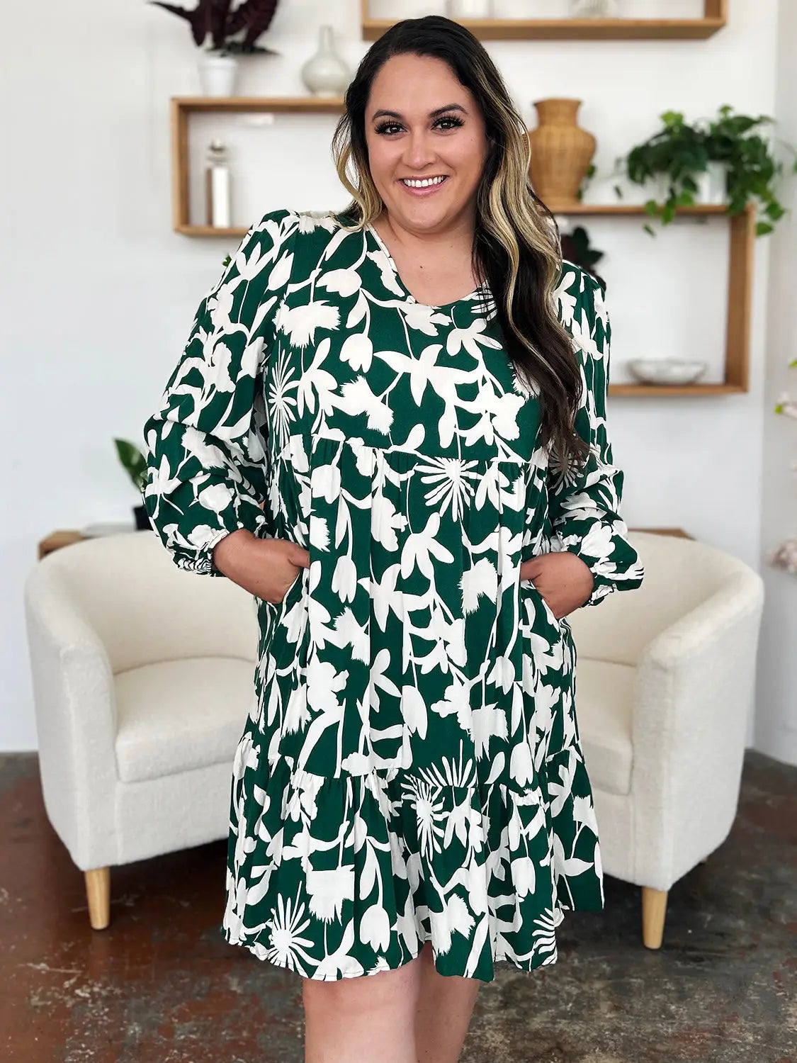 Printed Ruffle Hem Dress with Pocket - Eclectage