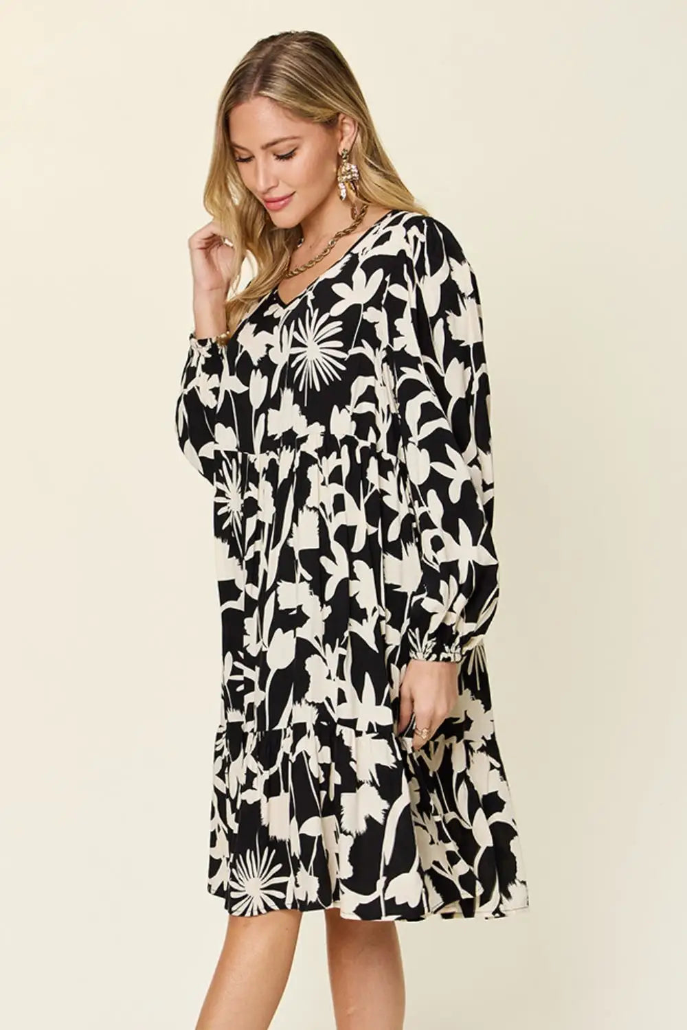 Printed Ruffle Hem Dress with Pocket - Eclectage