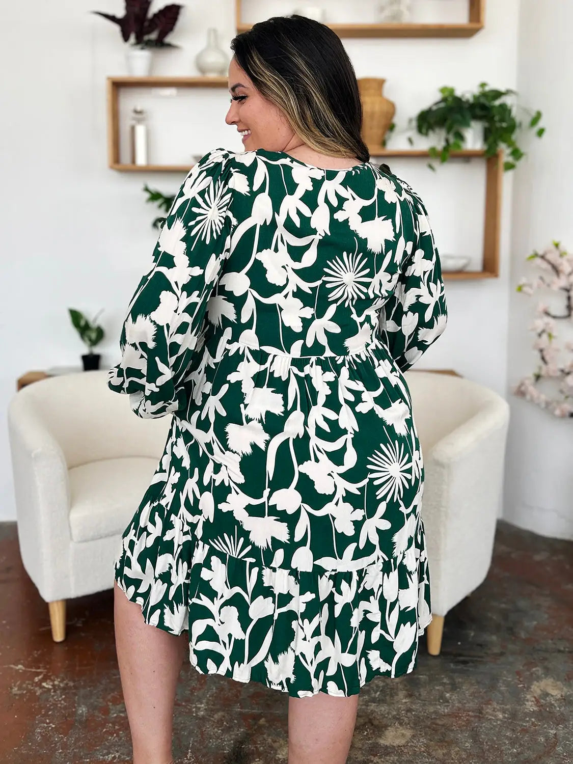 Printed Ruffle Hem Dress with Pocket - Eclectage