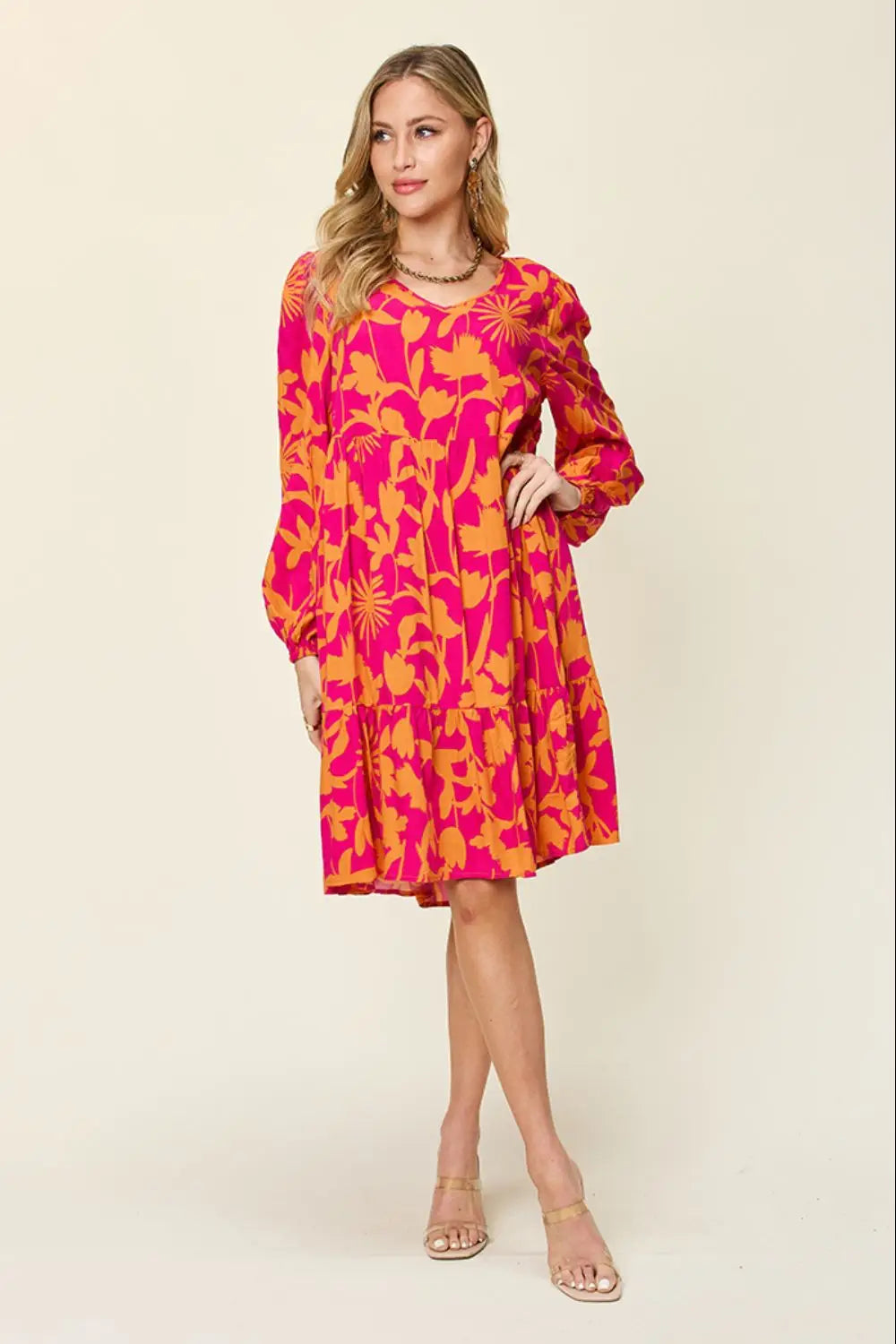 Printed Ruffle Hem Dress with Pocket - Eclectage