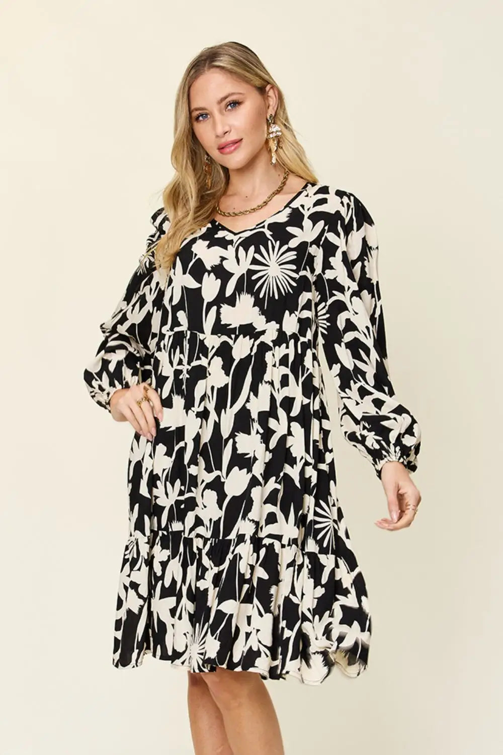Printed Ruffle Hem Dress with Pocket - Eclectage