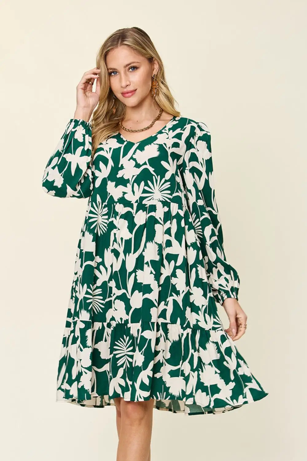 Printed Ruffle Hem Dress with Pocket - Eclectage