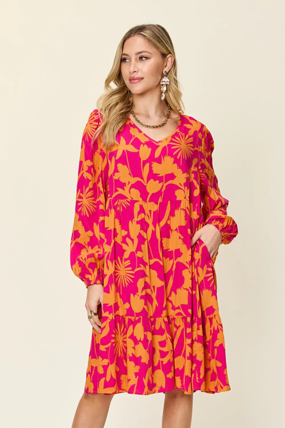 Printed Ruffle Hem Dress with Pocket - Eclectage