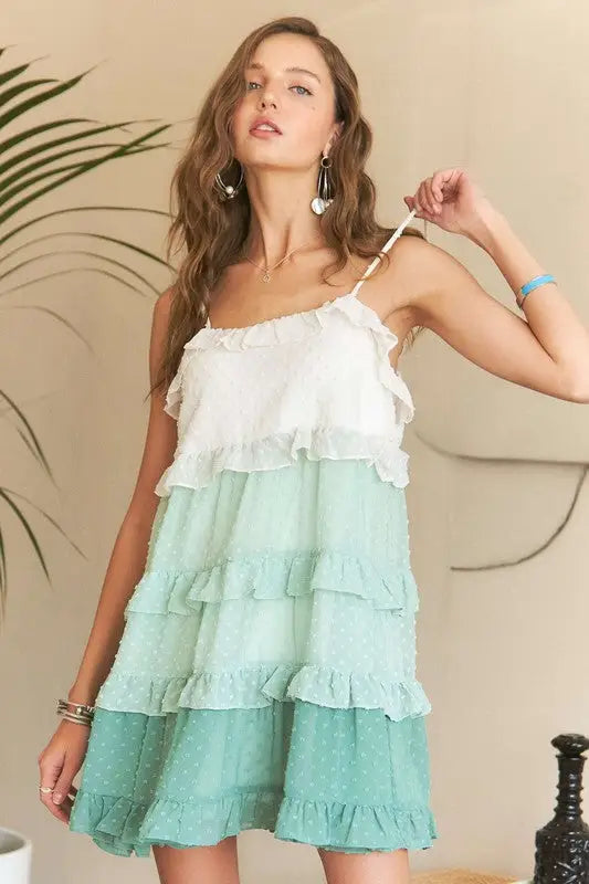 ADORA Swiss Dot Ruffled Tiered Mini Dress - Eclectage