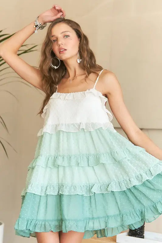 ADORA Swiss Dot Ruffled Tiered Mini Dress - Eclectage