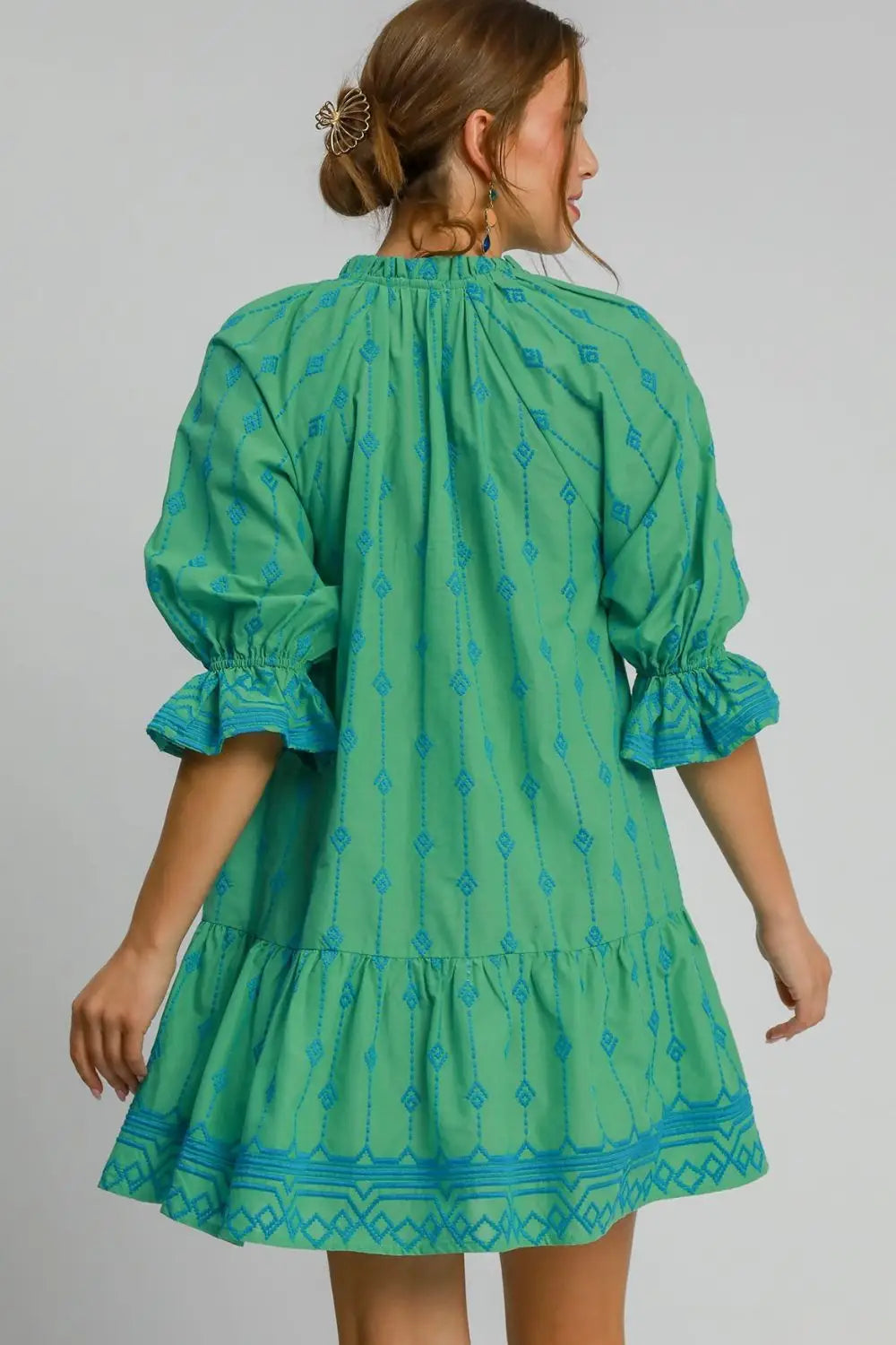 Umgee Full Size Tassel Embroidered Flounce Sleeve Mini Dress Plus Size - Eclectage