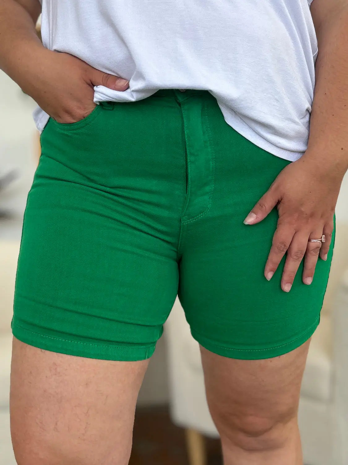 Green Tummy Control Denim Shorts - Eclectage