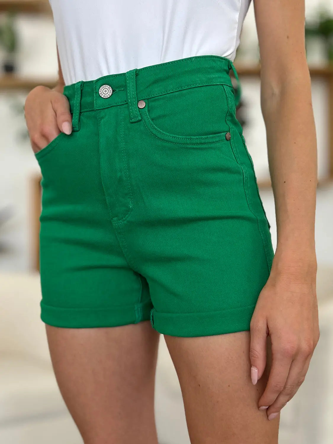 Green Tummy Control Denim Shorts - Eclectage