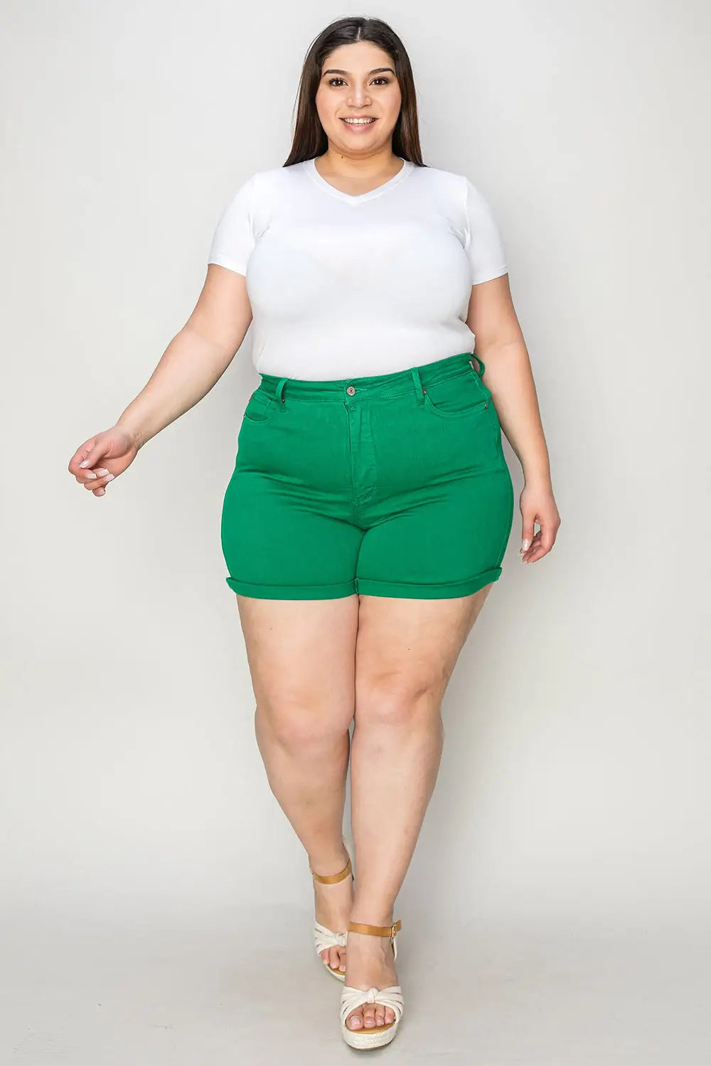 Green Tummy Control Denim Shorts - Eclectage