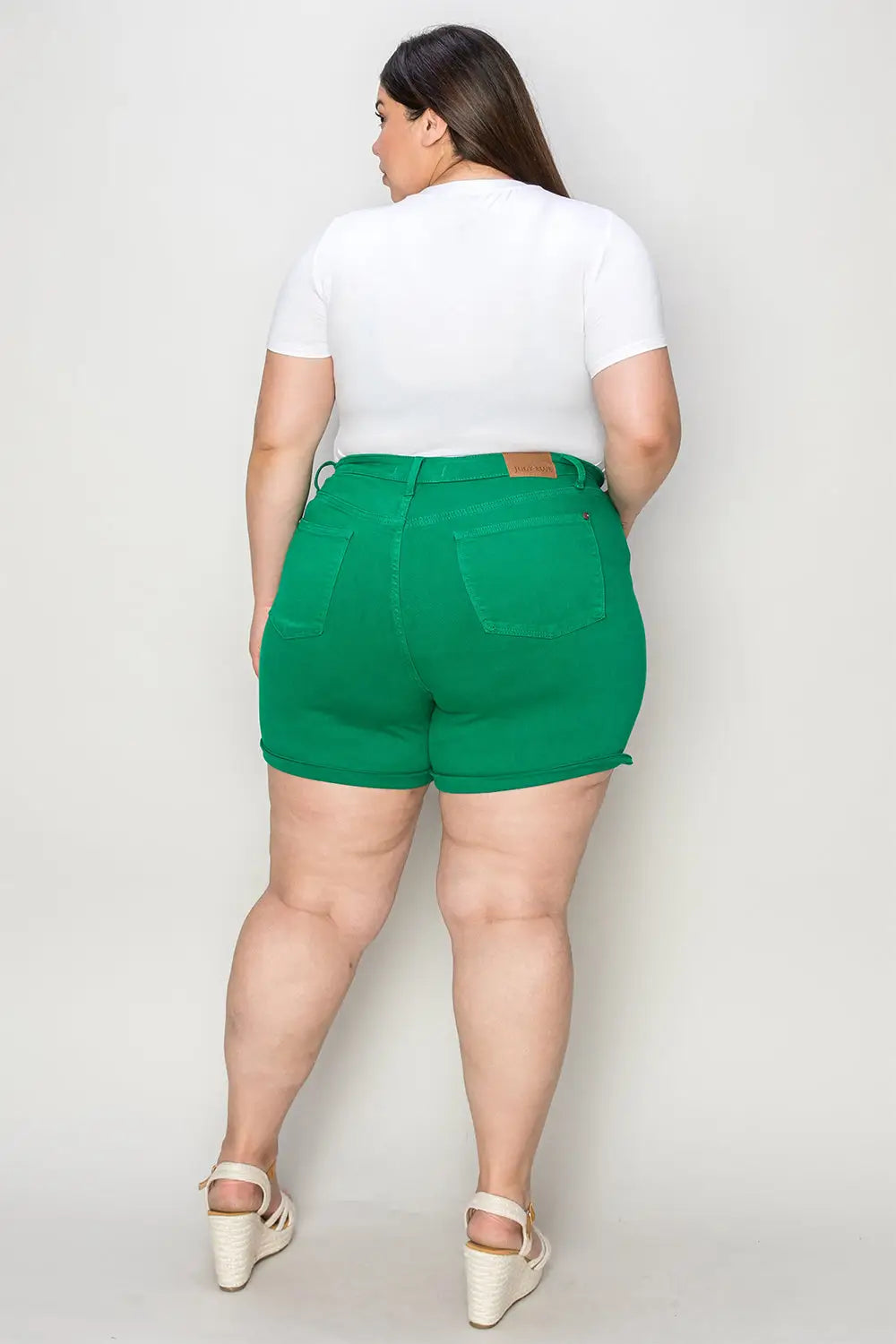 Green Tummy Control Denim Shorts - Eclectage