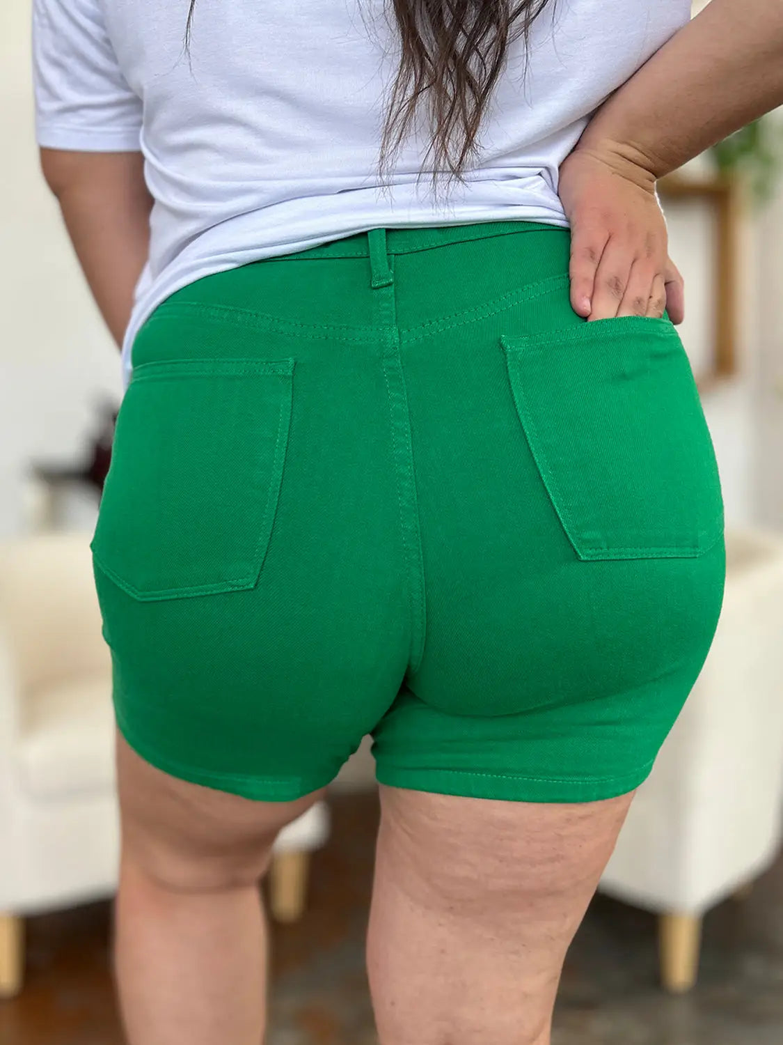 Green Tummy Control Denim Shorts - Eclectage