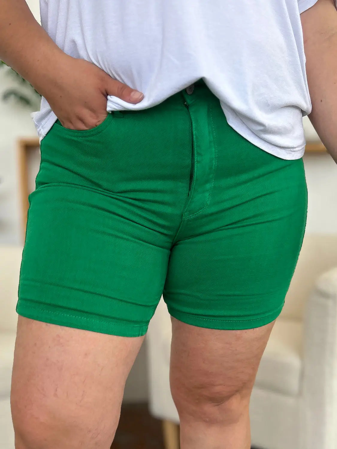 Green Tummy Control Denim Shorts - Eclectage