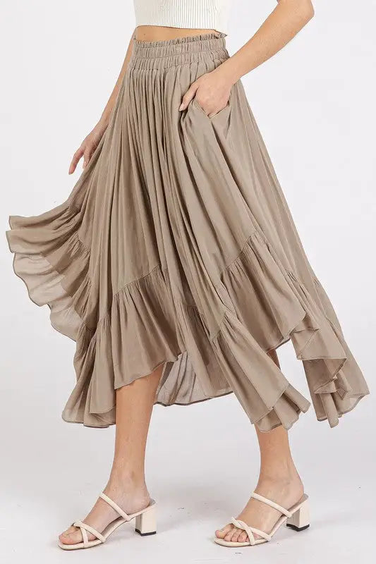 Mittoshop Handkerchief Hem Elastic Waist Pocket Midi Skirt - Eclectage